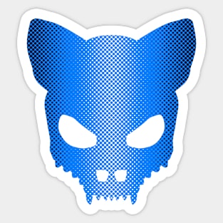 Devil-Cat Skull In Blue and Black Halftones Art Sticker